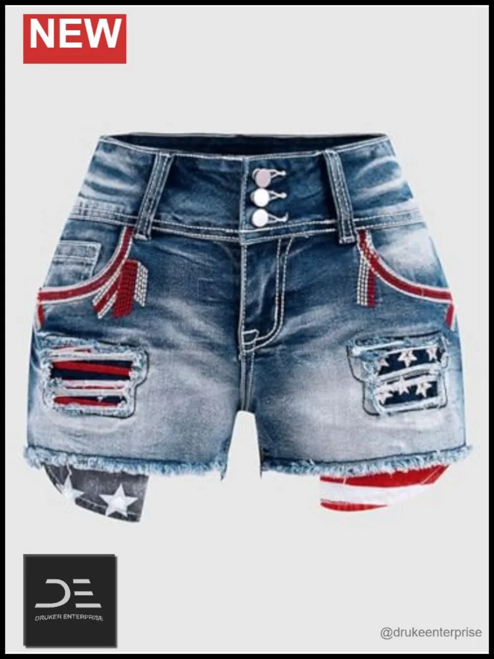 High Waist Distressed Jean Shorts with Raw Hem Button Fly
